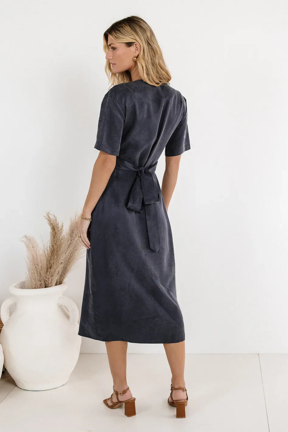 Bhar Midi Wrap Dress in Navy FINAL SALE