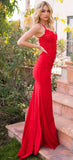 Rylie Gown Red Stretch Fitted Dress With Lace Bodice