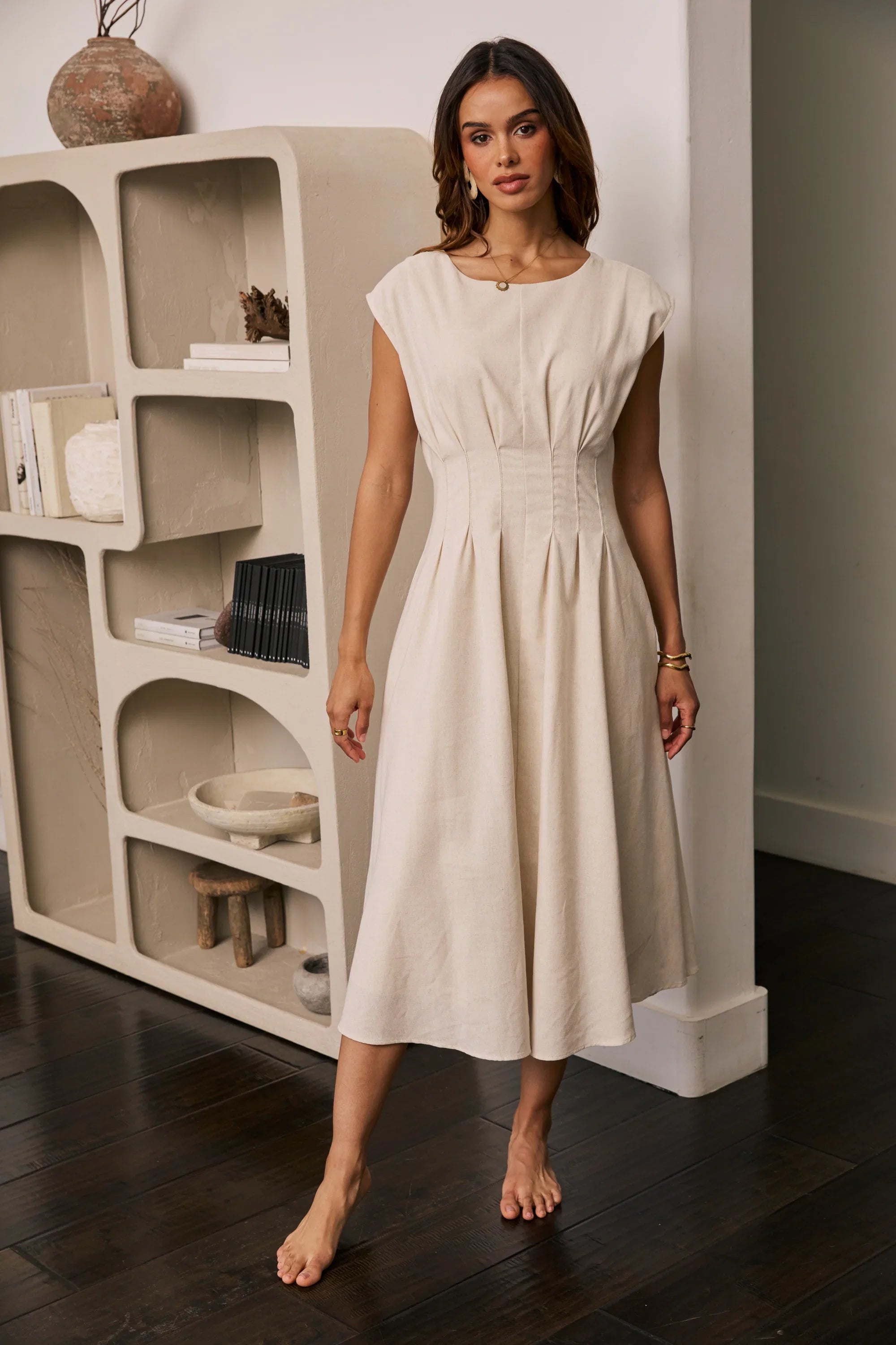 Matilda Pleated Maxi Dress in Oatmeal