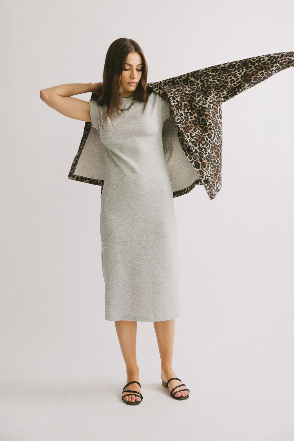 Lauren Tee Shirt Midi Dress in Heather Grey FINAL SALE