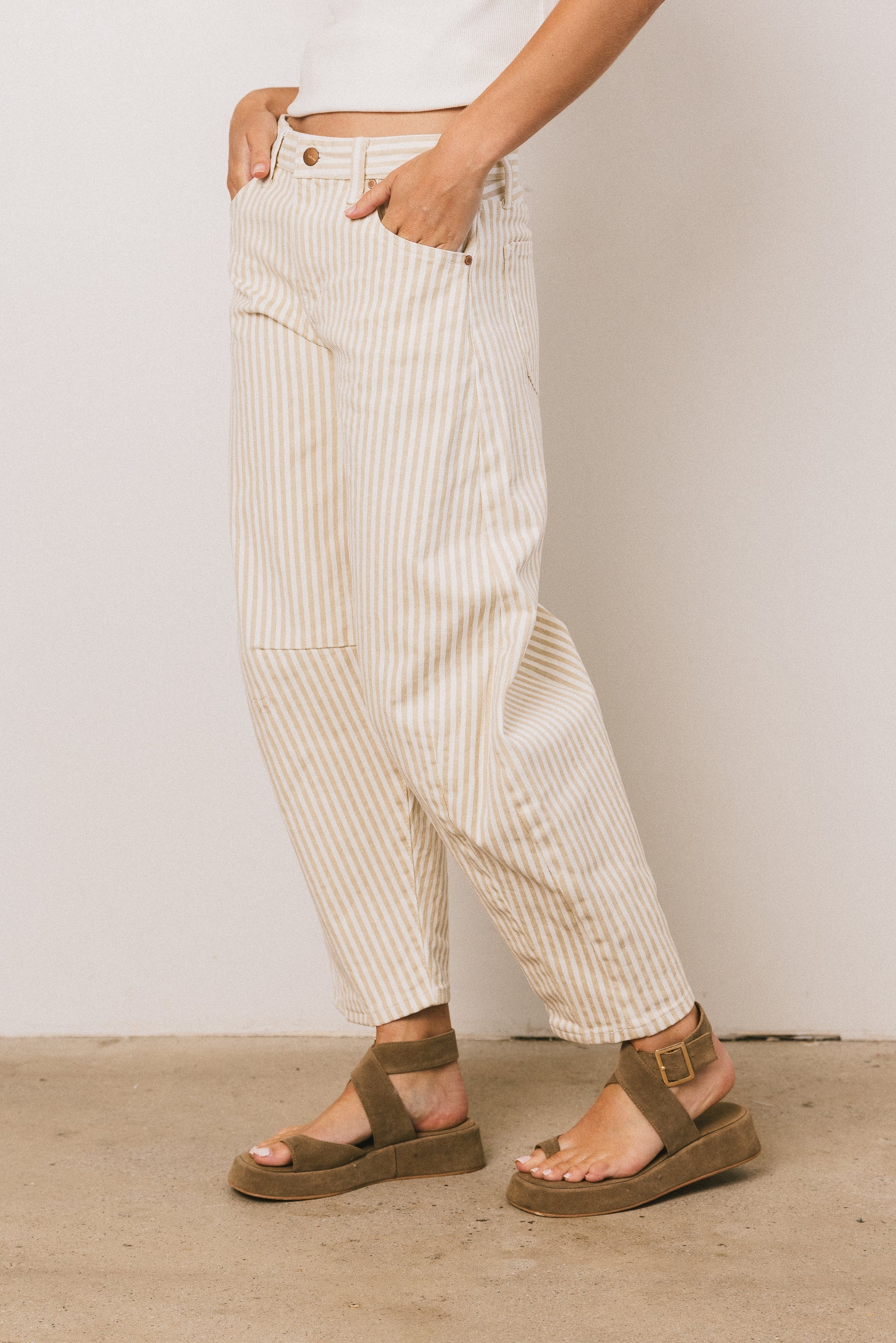 Allison Striped Barrel Jeans in Tan FINAL SALE