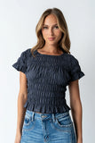 Marta Smocked Blouse in Navy