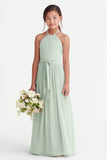 Sage A Line Ruched Halter Belted Junior Bridesmaid Dress