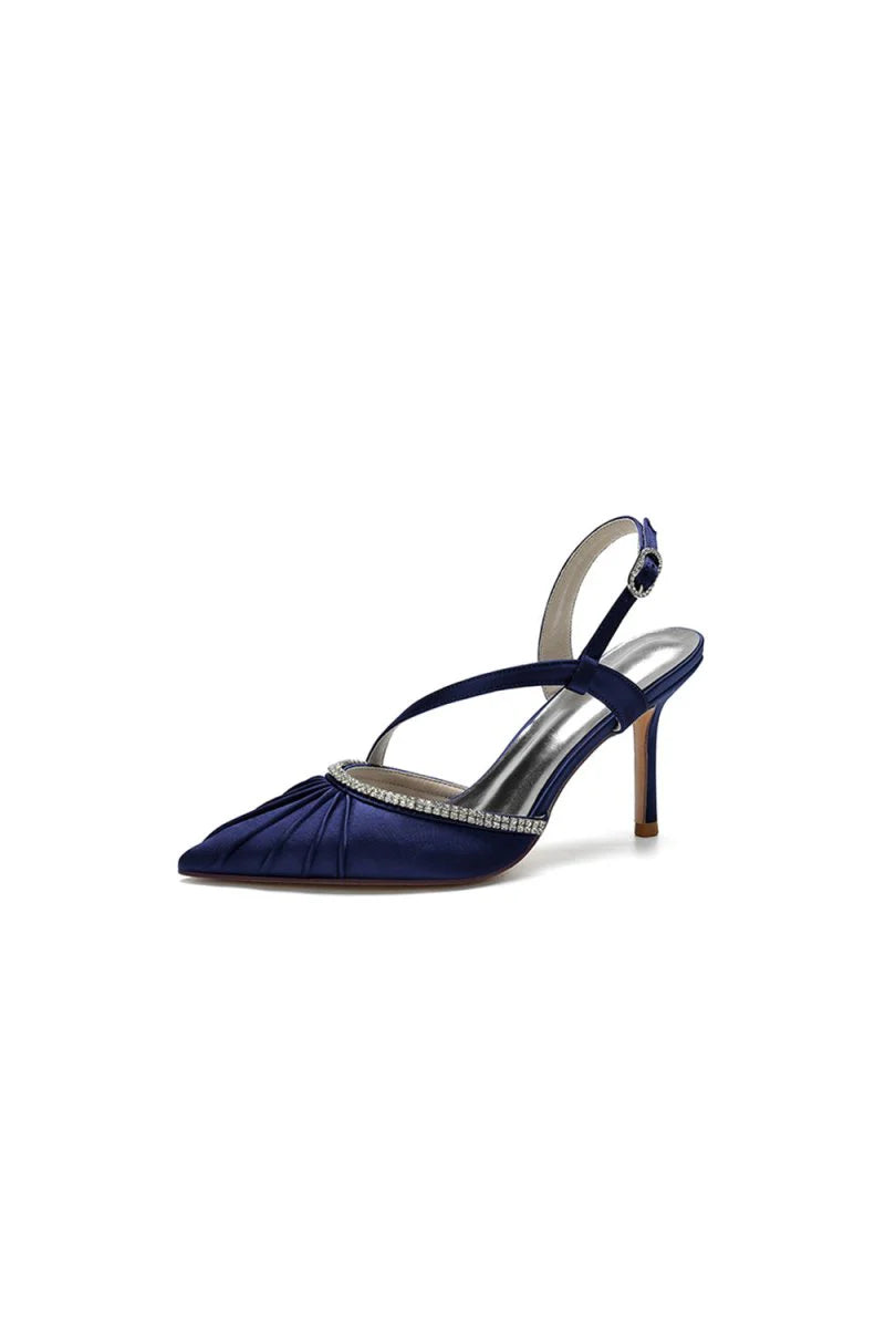 Pointed Toe Ankle Strap Crystal Heels