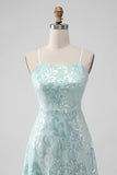 Mint A Line Sequins Short Homecoming Dress with Lace up Back