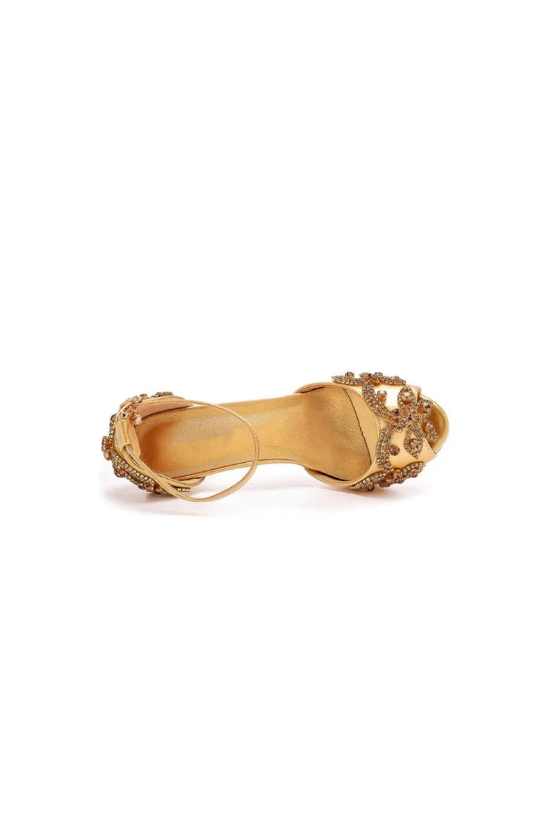 Rhinestone Flowers Decor Peep Toe Platform Stiletto Ankle strap High Heels