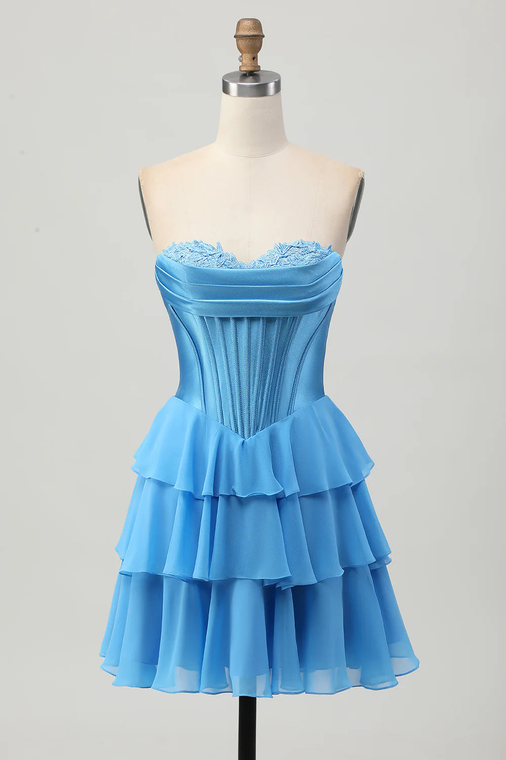 Yellow A line Sweetheart Corset Tiered Short Homecoming Dress