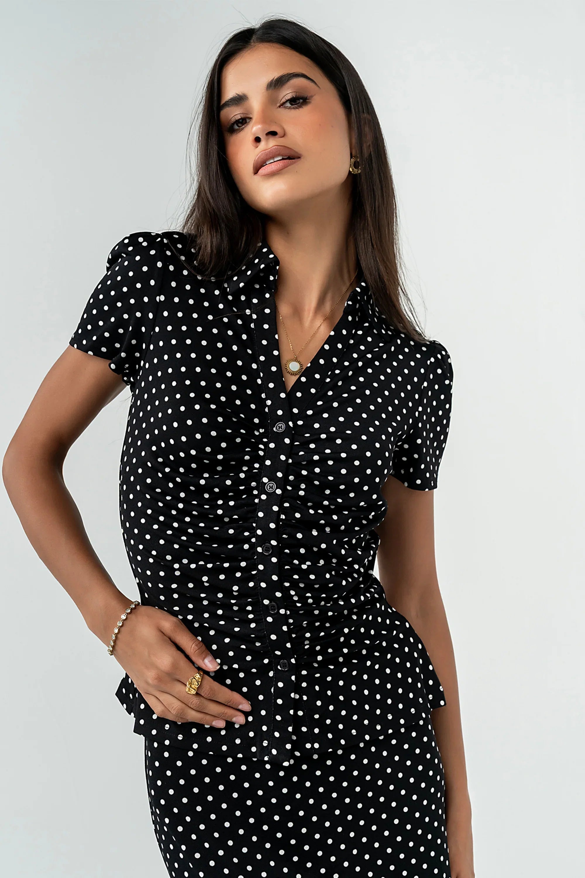 Malia Polka Dot Collared Blouse