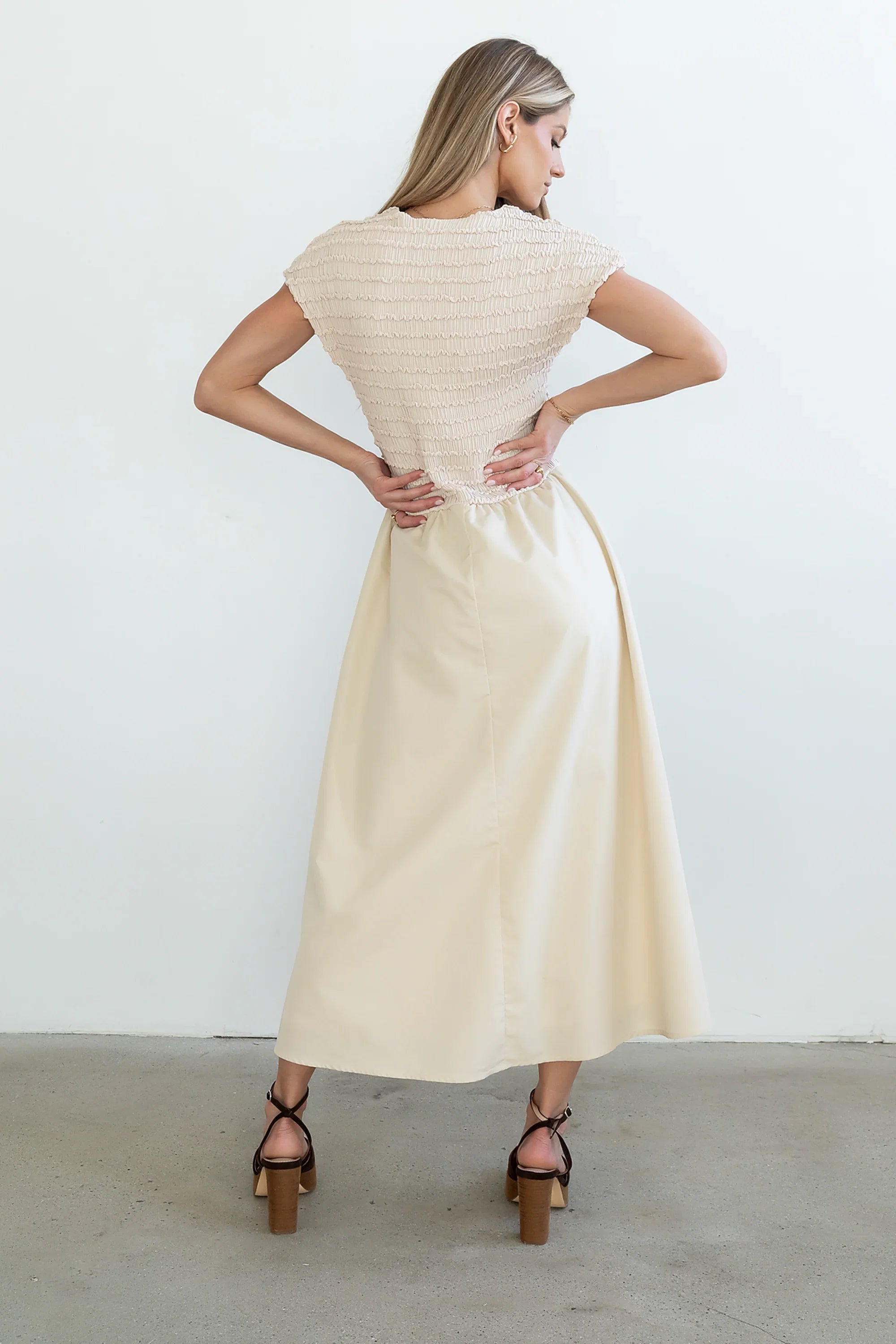 Lorie Mixed Media Maxi Dress in Natural