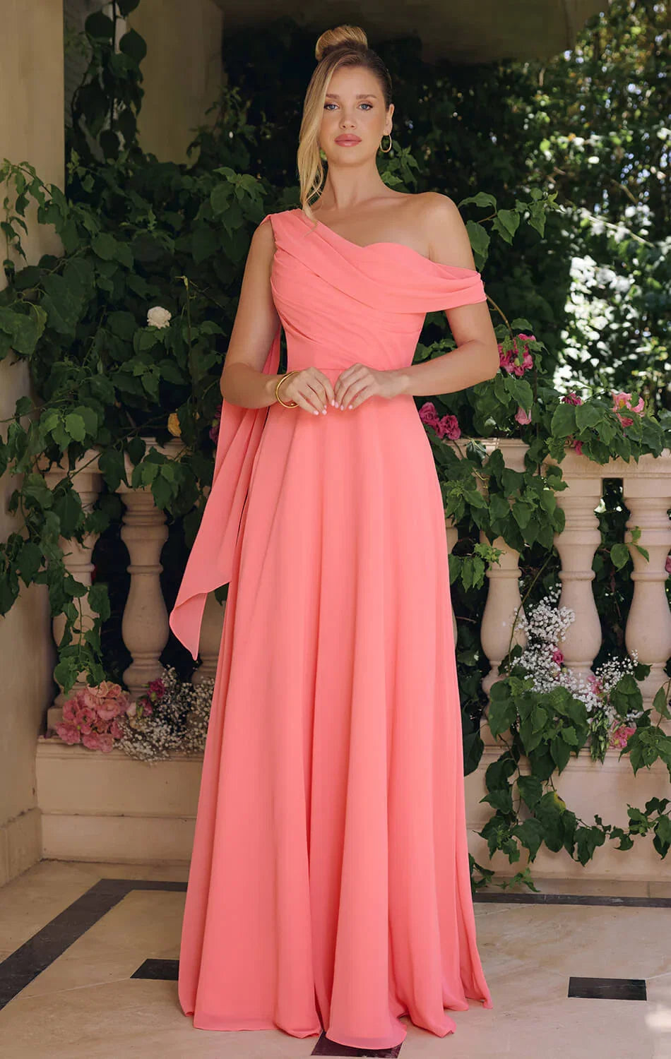 VENUS GOWN ONE SHOULDER CHIFFON DRESS