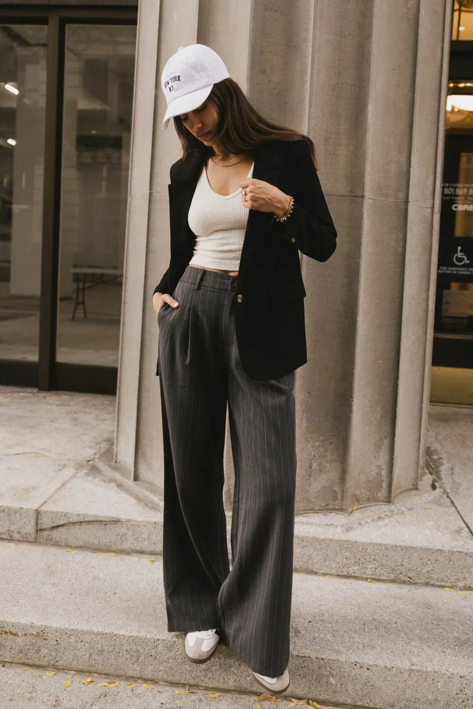 Reese Striped Slacks in Charcoal FINAL SALE