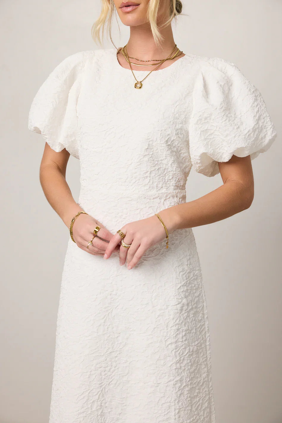 Henry Textured Midi Dress in White FINAL SALE