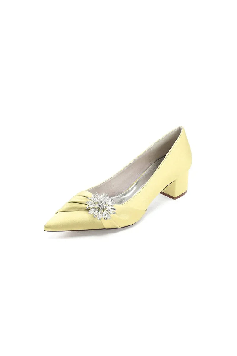 Satin Pointed Toe Slip on Party Shoes With Crystal