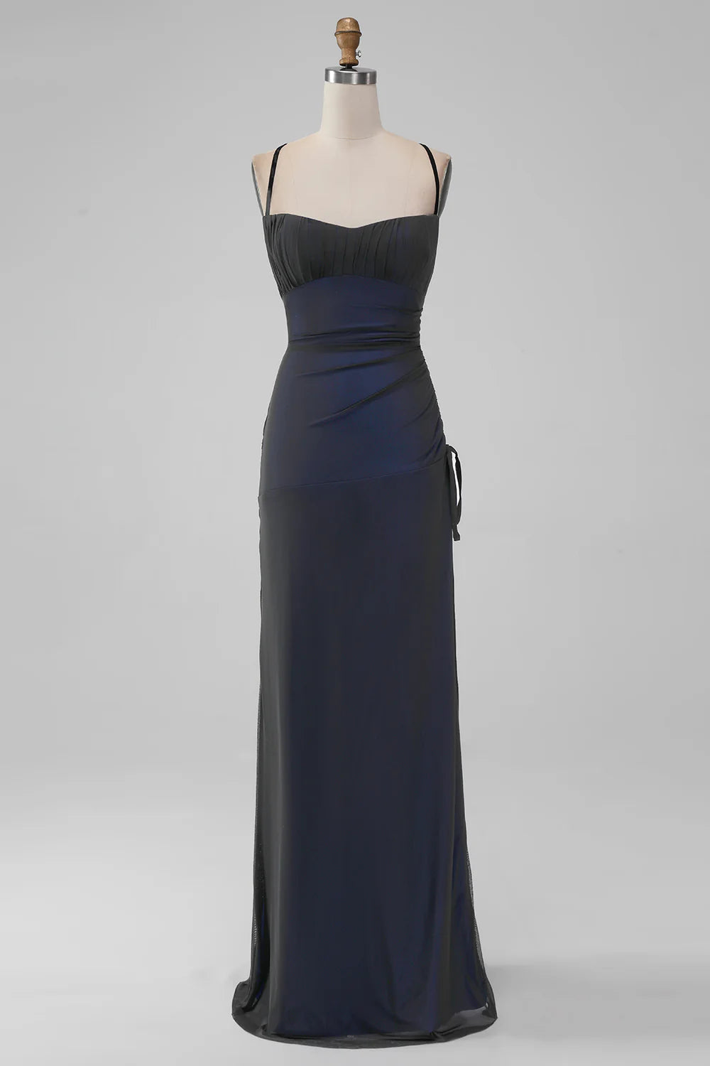 Sheath Spaghetti Straps Floor Length Black Blue Bridesmaid Dress with Elasticity