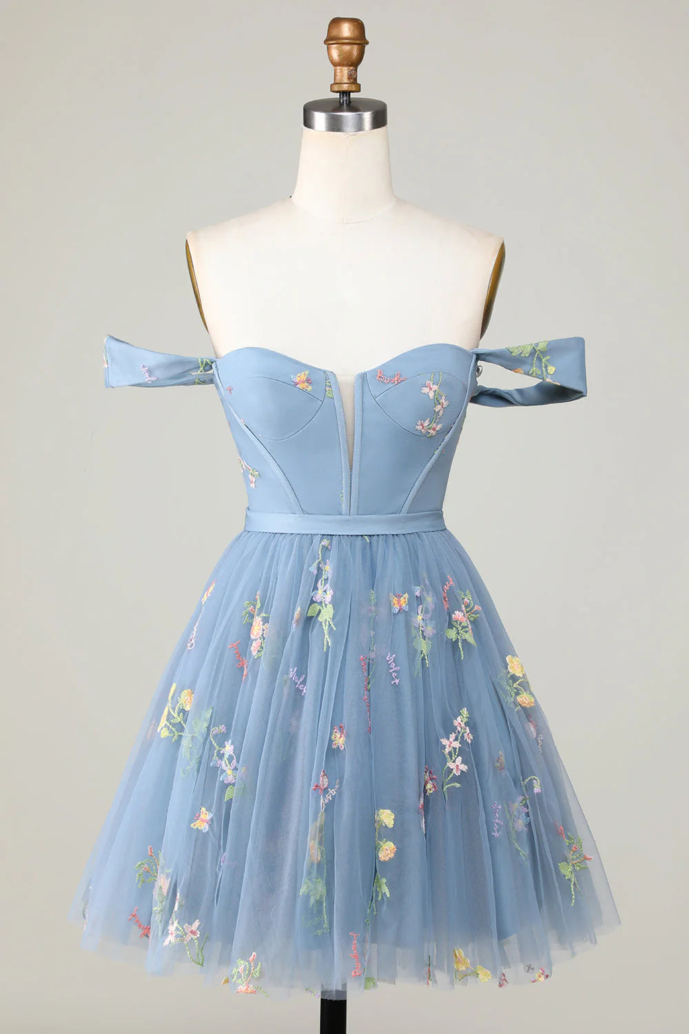 Cute Grey Blue A Line Sweetheart Convertible Short Homecoming Dress with Embroidery