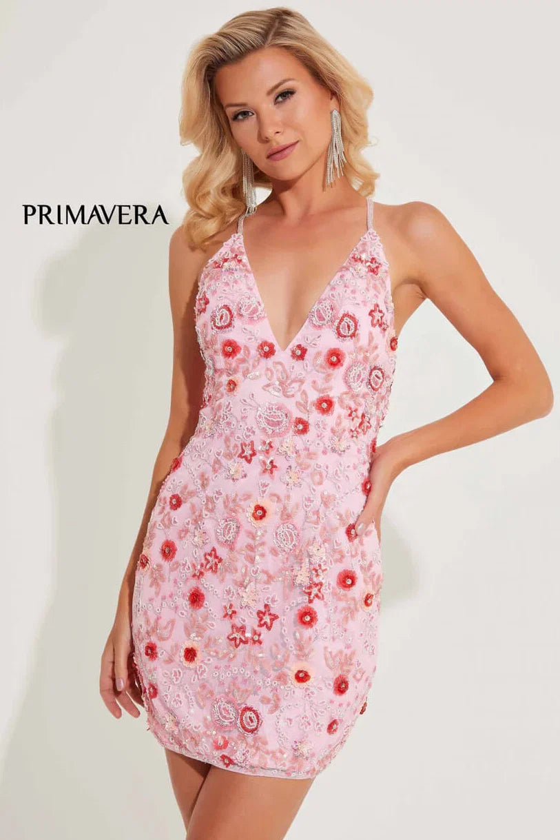 1938 Primavera V Neck Short Dress with Floral Sequins