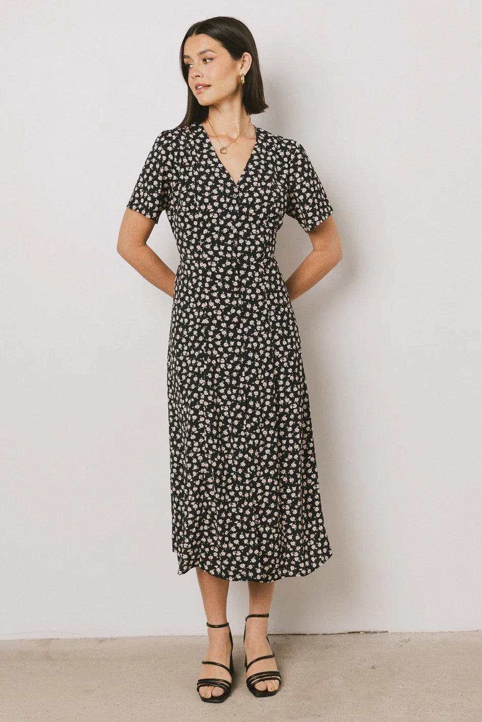 Malik Floral Midi Dress in Black FINAL SALE