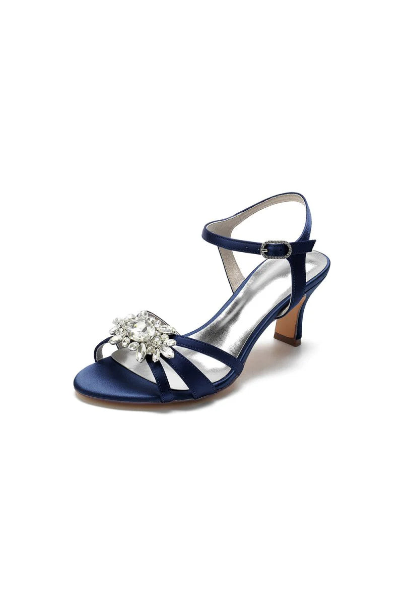 Open Toe Crystal Flower Chunky Heels