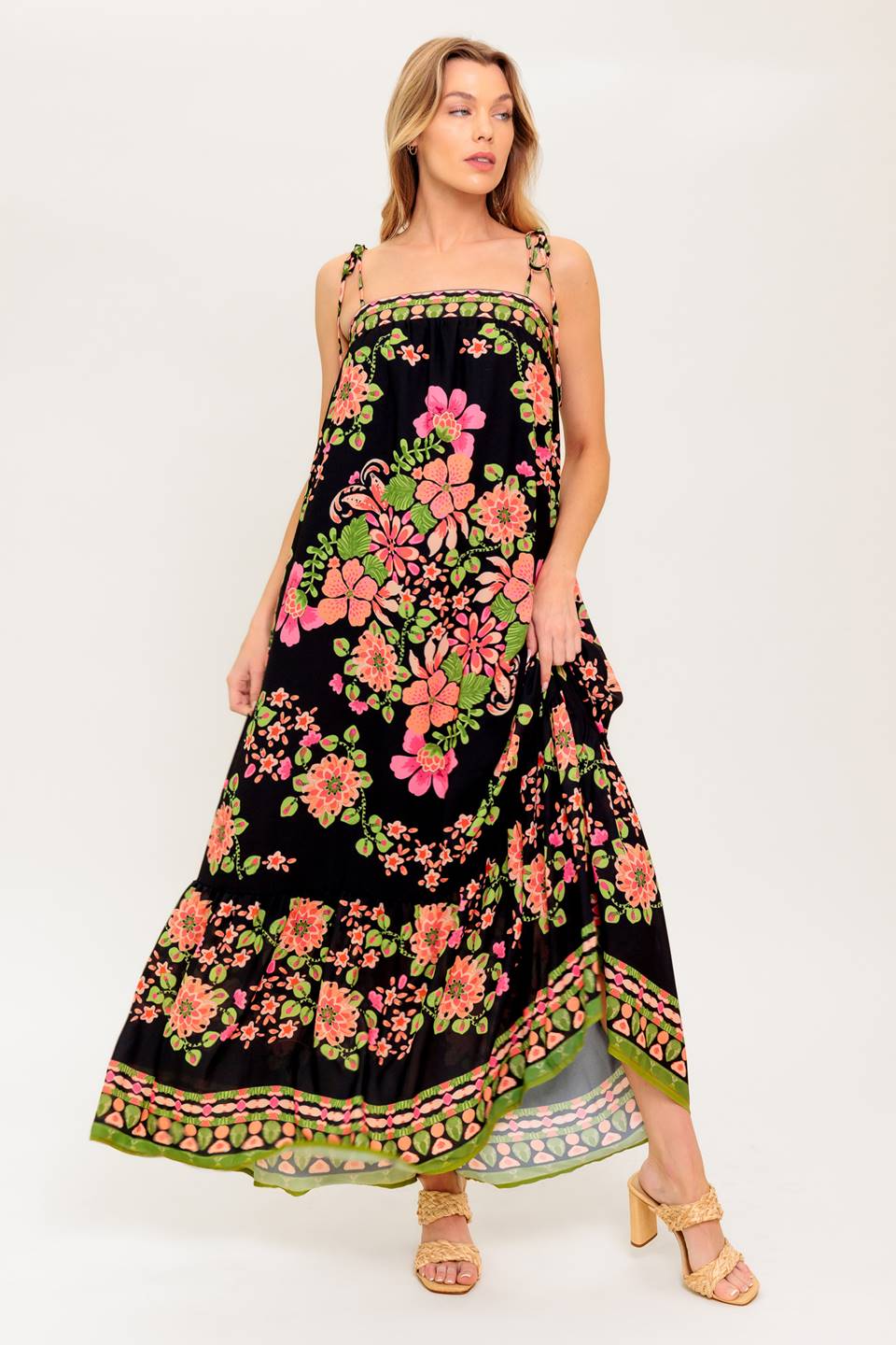 SUMMER GLOW FLORAL MAXI DRESS BLACK