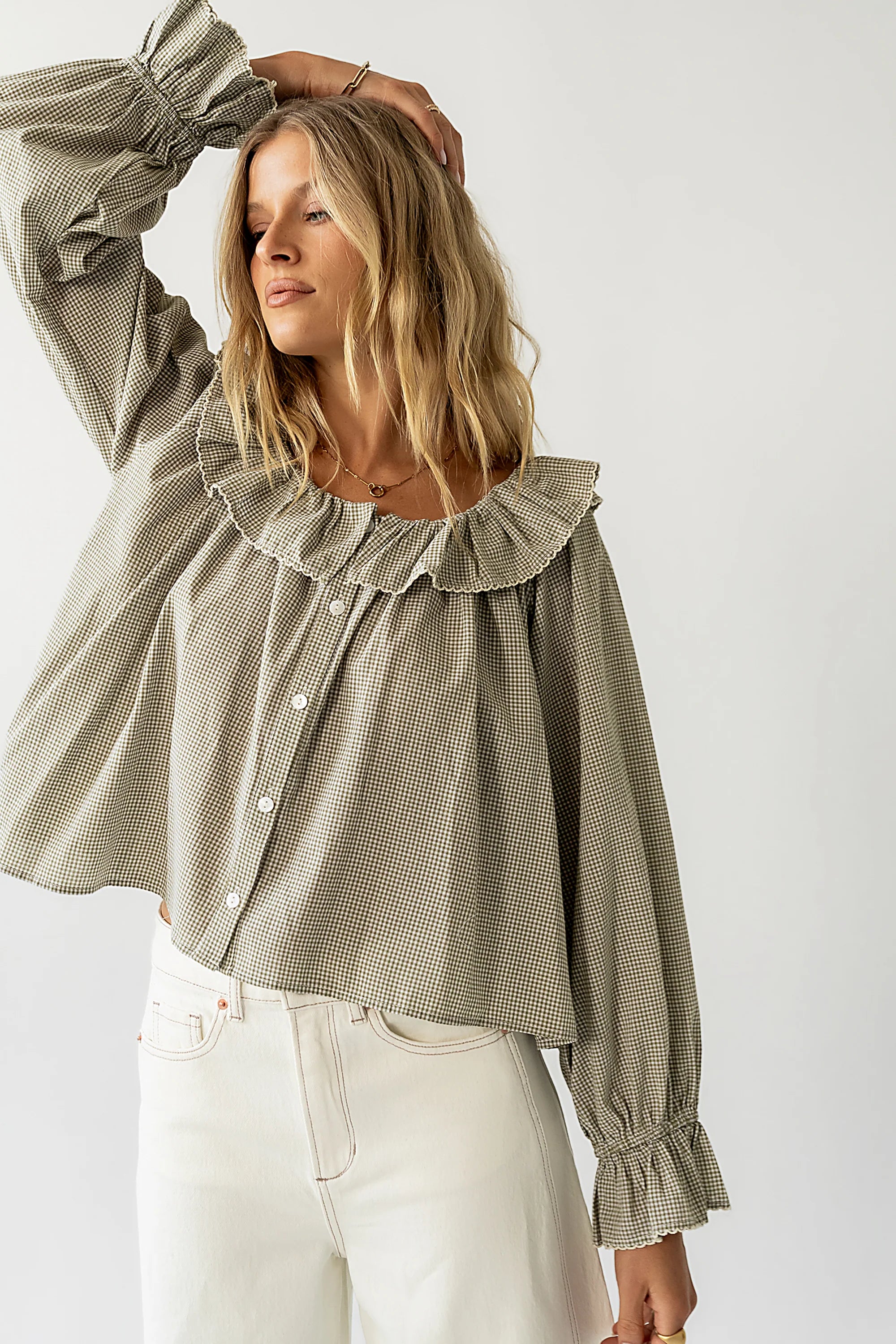 Ayla Gingham Blouse in Green