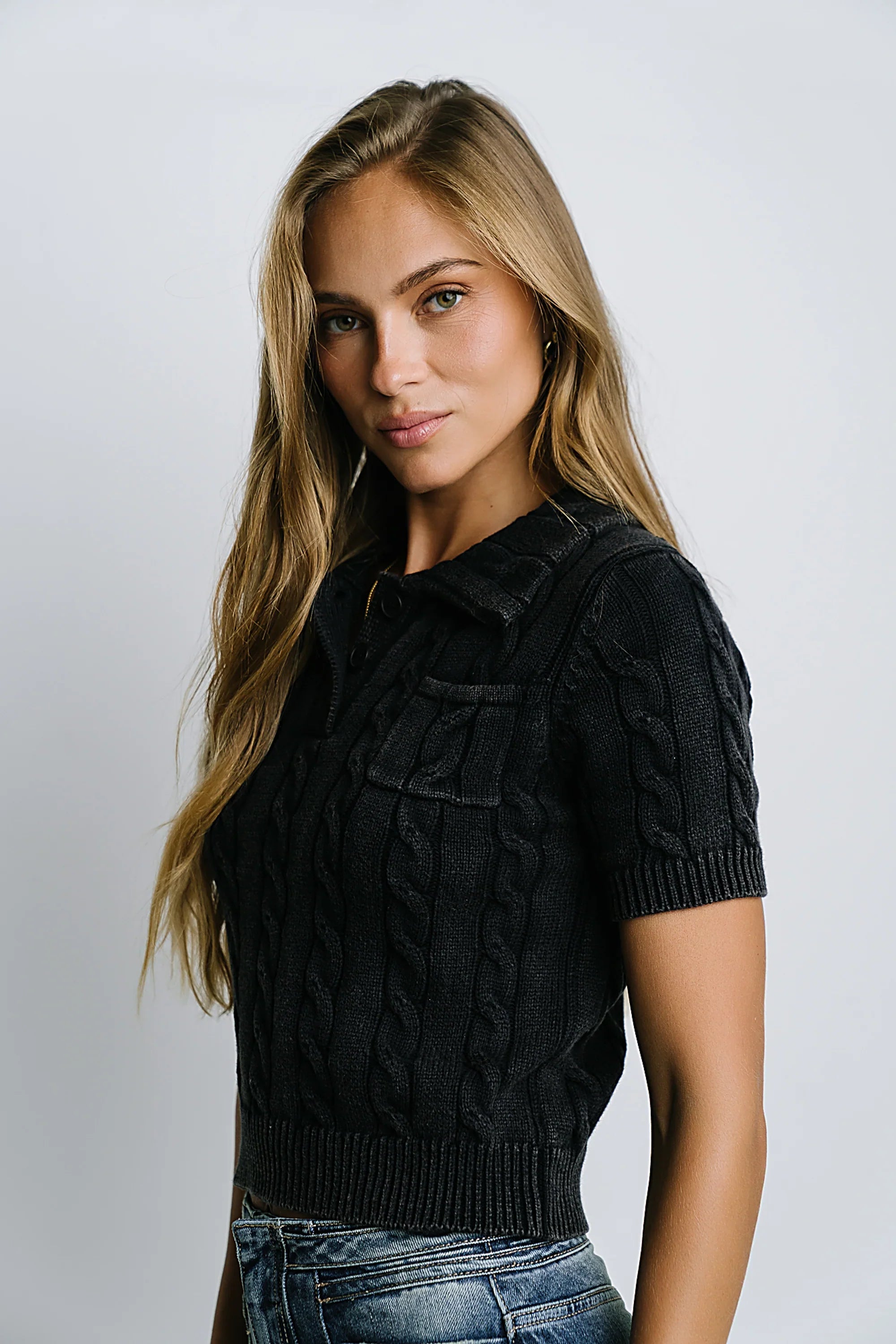 Halle Cable Knit Top in Navy