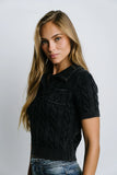 Halle Cable Knit Top in Navy