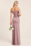 Vintage Mauve A Line Off The Shoulder Ruched Bridesmaid Dress