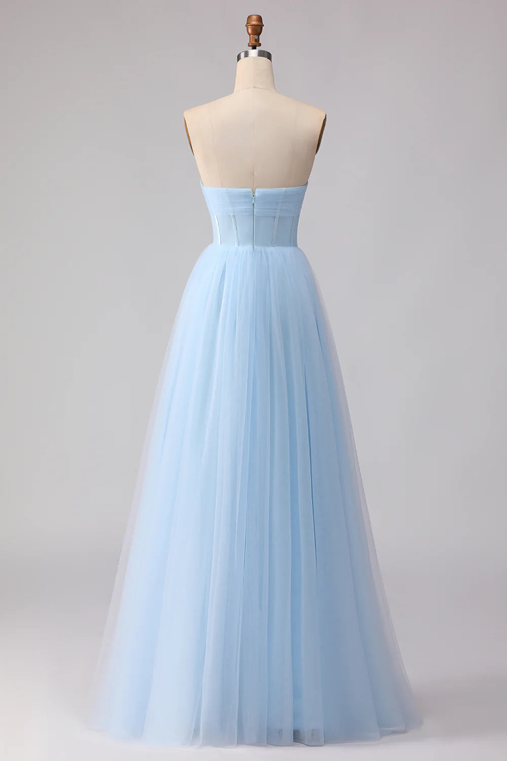 Blue Strapless A Line Corset Chiffon Long Bridesmaid Dress