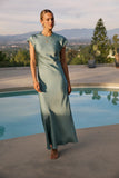 Hannah Satin Maxi Dress in Teal