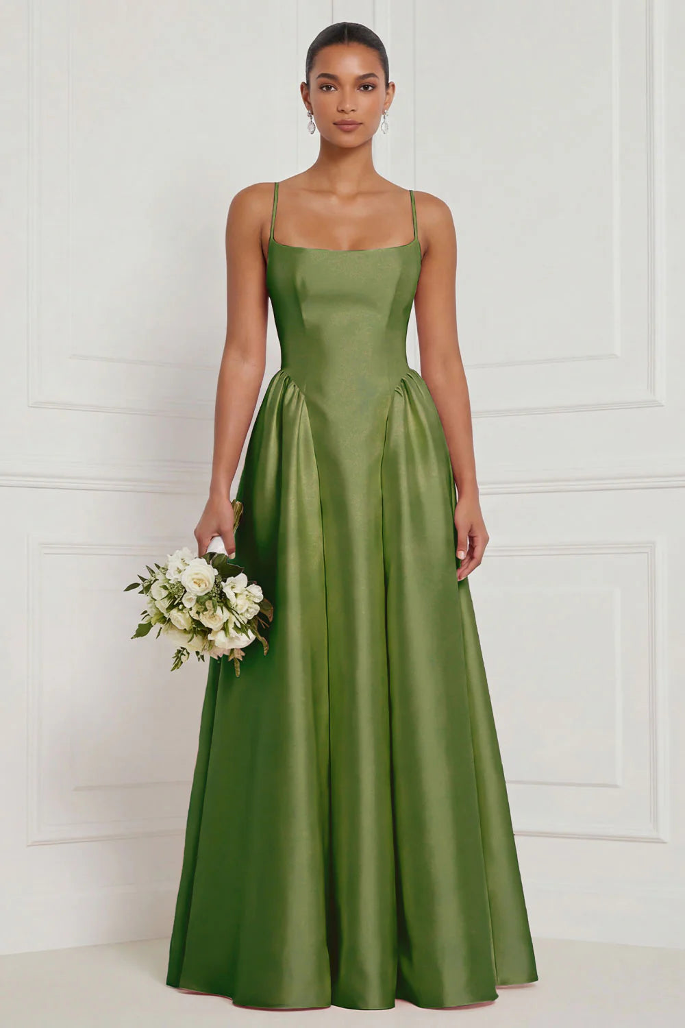 Satin A Line Spaghetti Straps Yellow Bridesmaid Dress