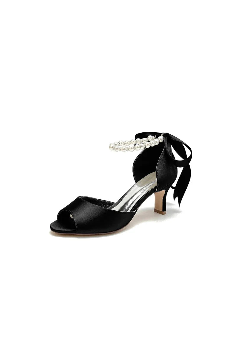 Chic Peep Toe Ribbons Faux Pearl Pumps