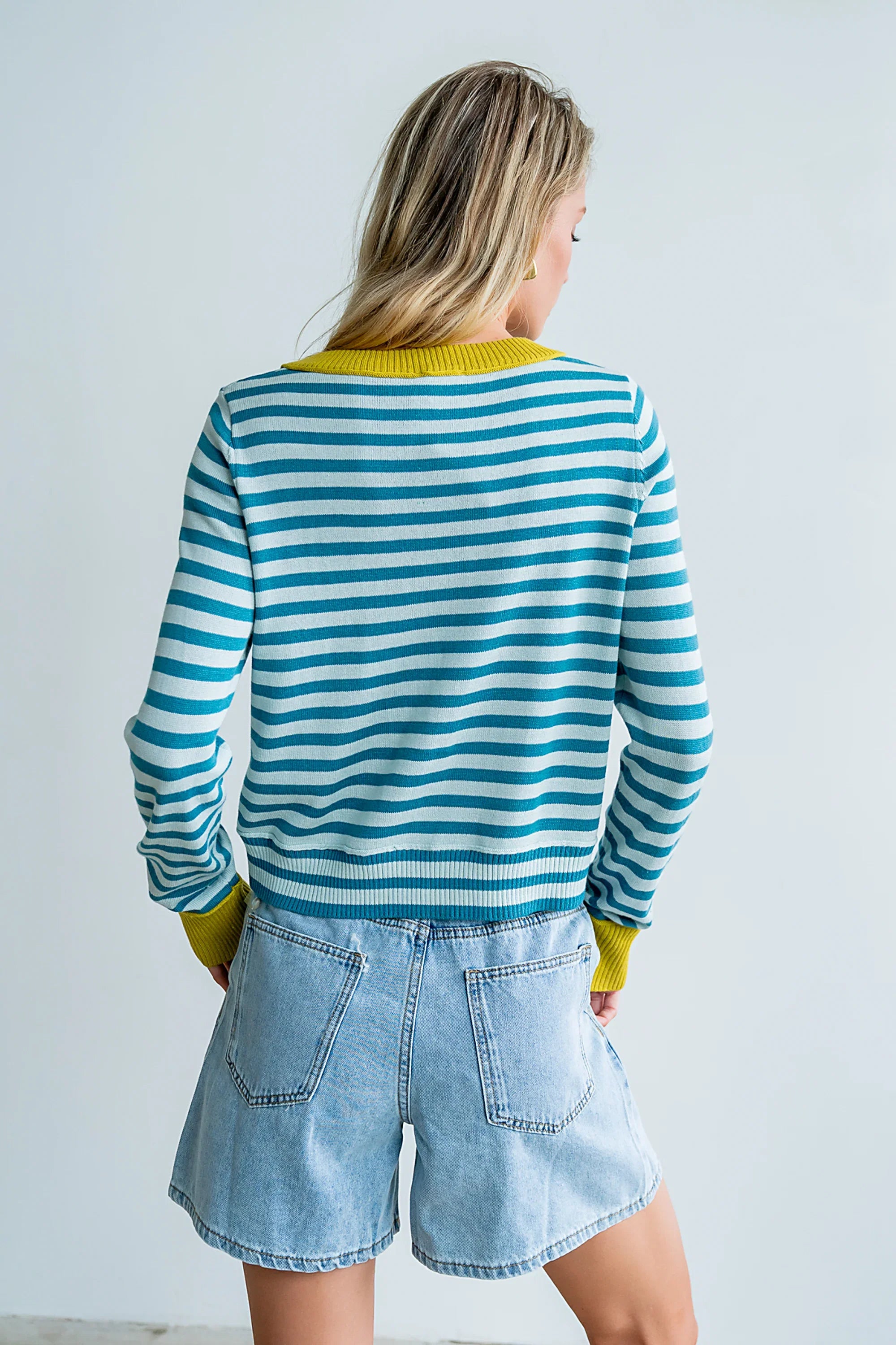 Kailey Striped Cardigan in Teal