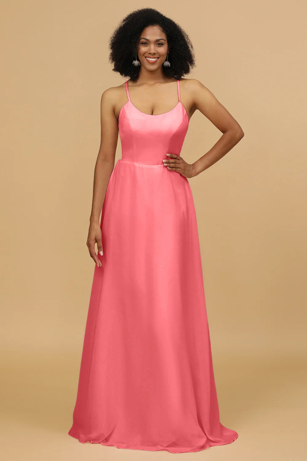 Sheath Column Spaghetti Straps Long Chiffon Bridesmaid Dress