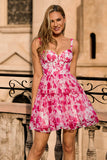 Fuchsia Flower Corset A Line Short Homecoming Dress