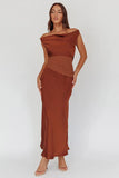 JUDY MAXI COCOA BROWN SATIN DRESS WITH OPEN BACK