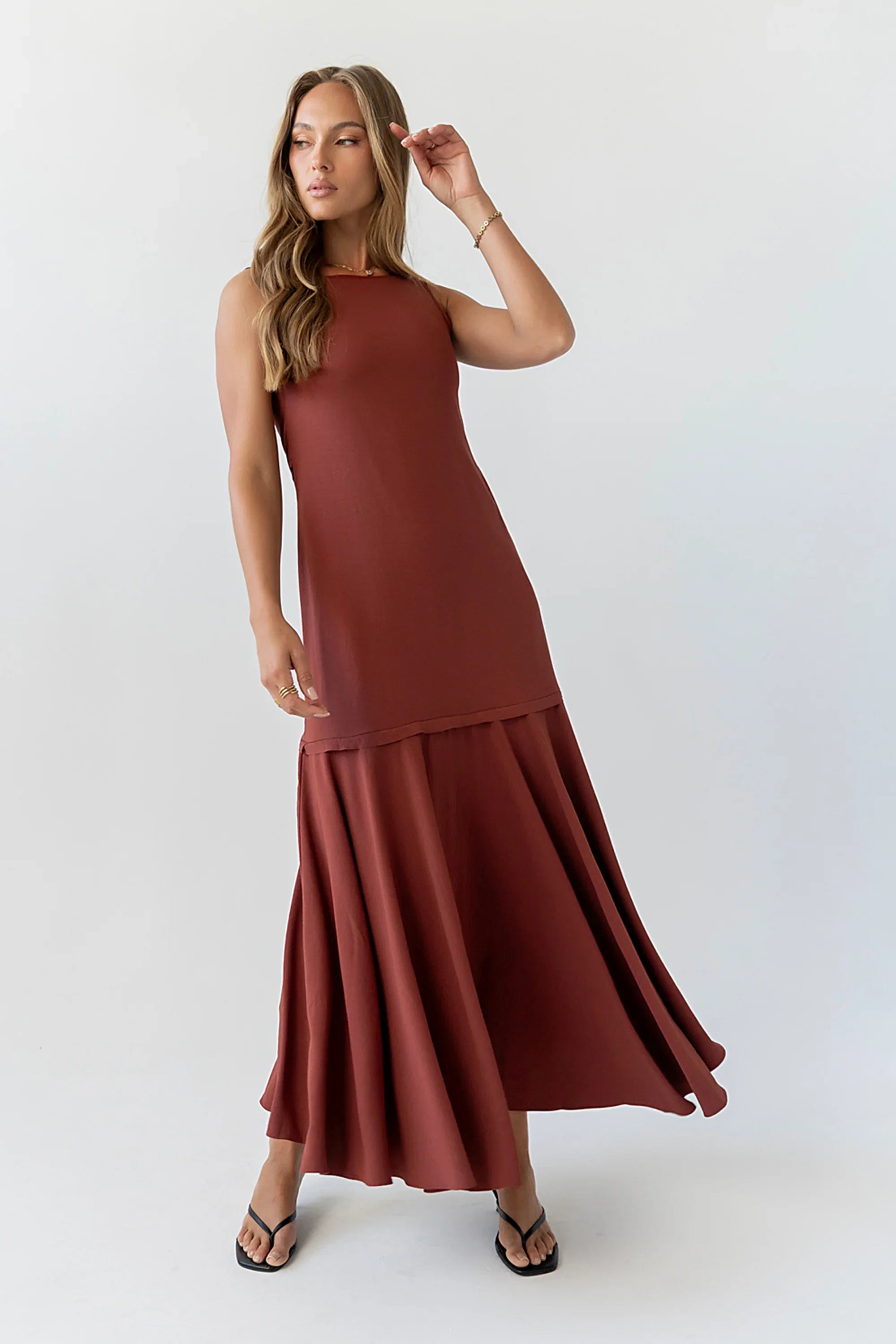 Marlon Maxi Dress in Red Brown