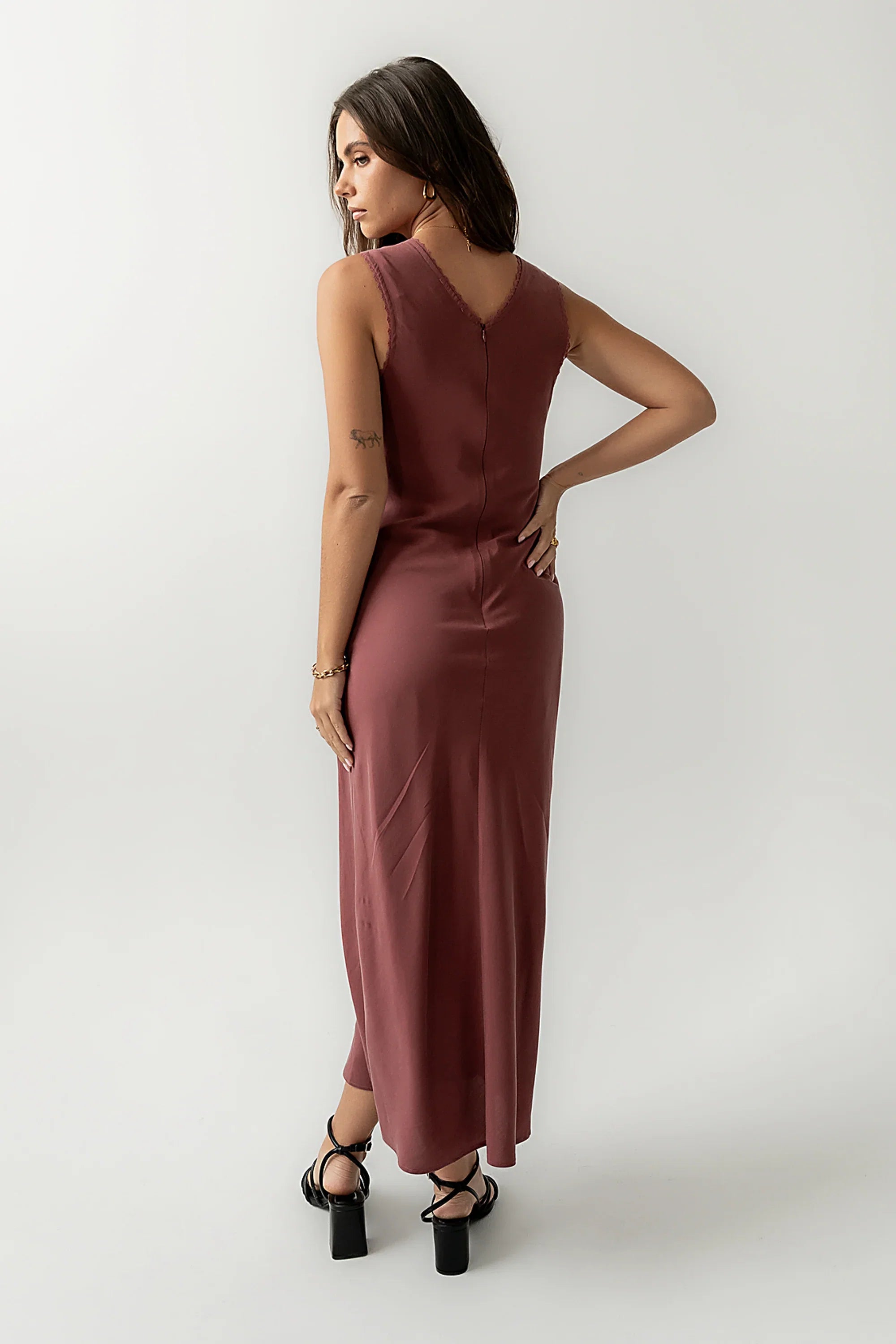 Hailey Lace Trim Maxi Dress in Marsala FINAL SALE