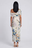 One Shoulder Sheath Ivory Floral Wedding Guest Dress