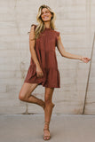 Regina Pleated Mini Dress in Brick FINAL SALE