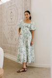 Dorothea Floral Midi Dress in Teal FINAL SALE