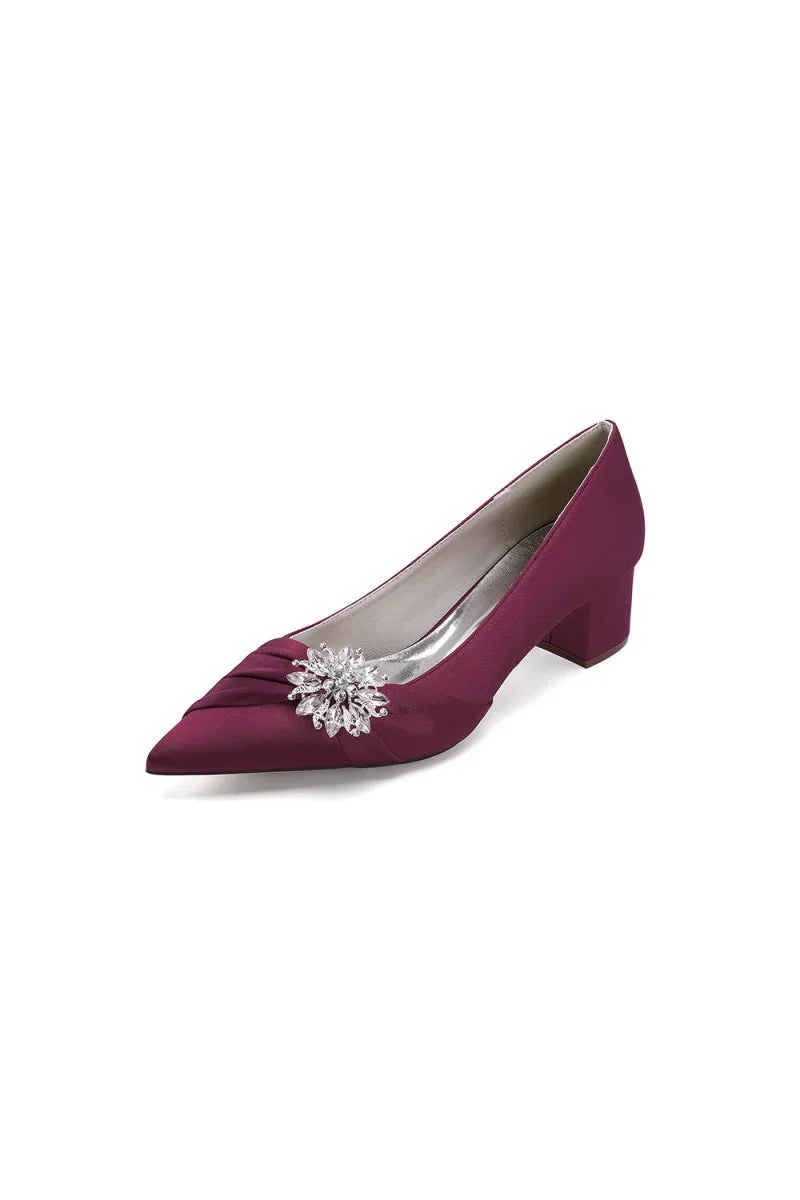 Satin Pointed Toe Slip on Party Shoes With Crystal