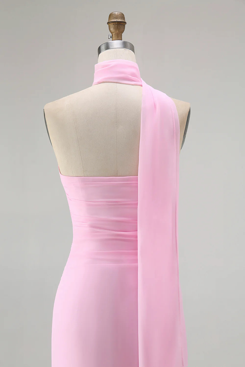 Simple Blush Sheath Backless Halter Chiffon Long Bridesmaid Dress