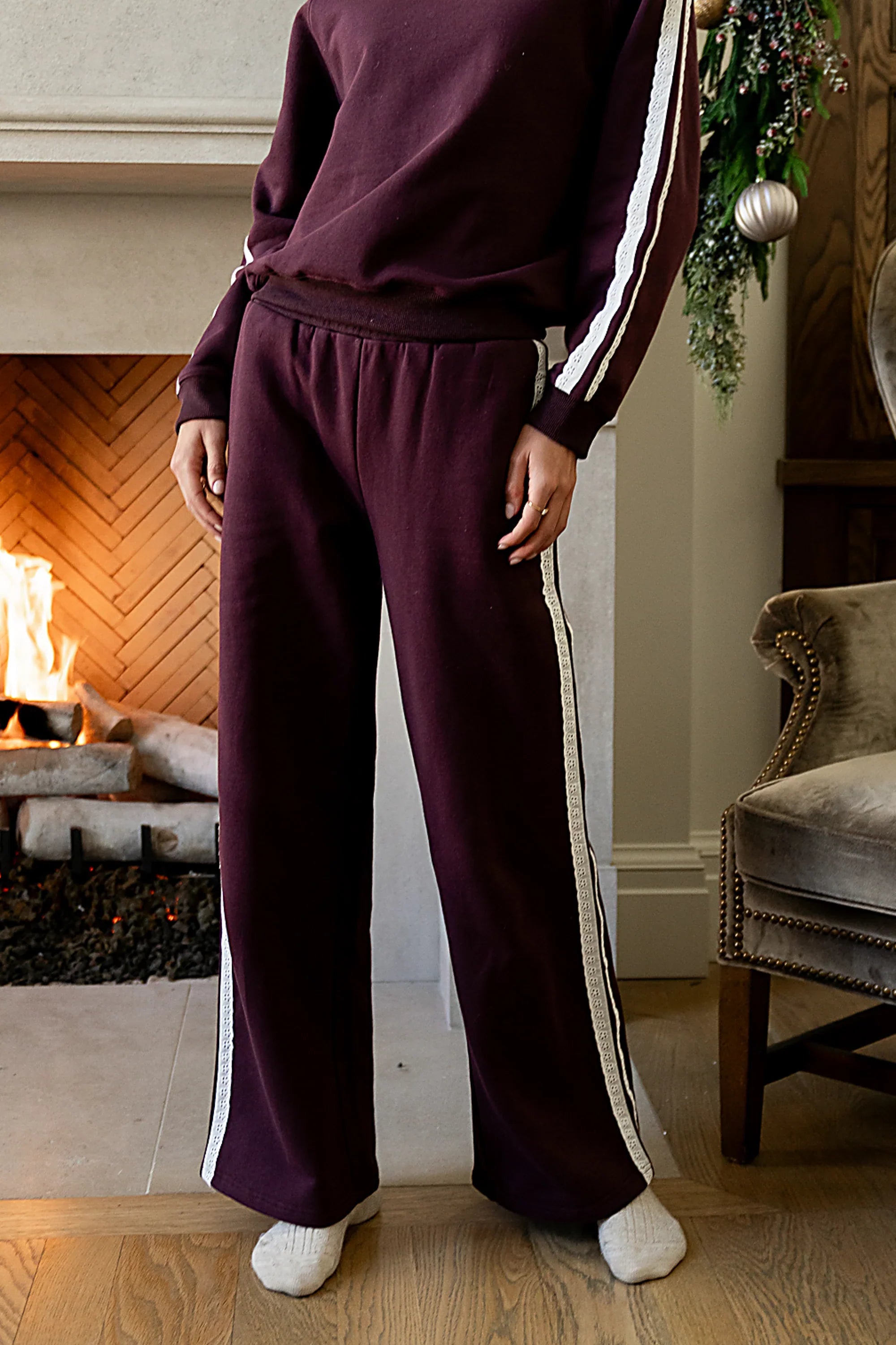 Mickey Wide Leg Jogger in Burgundy FINAL SALE