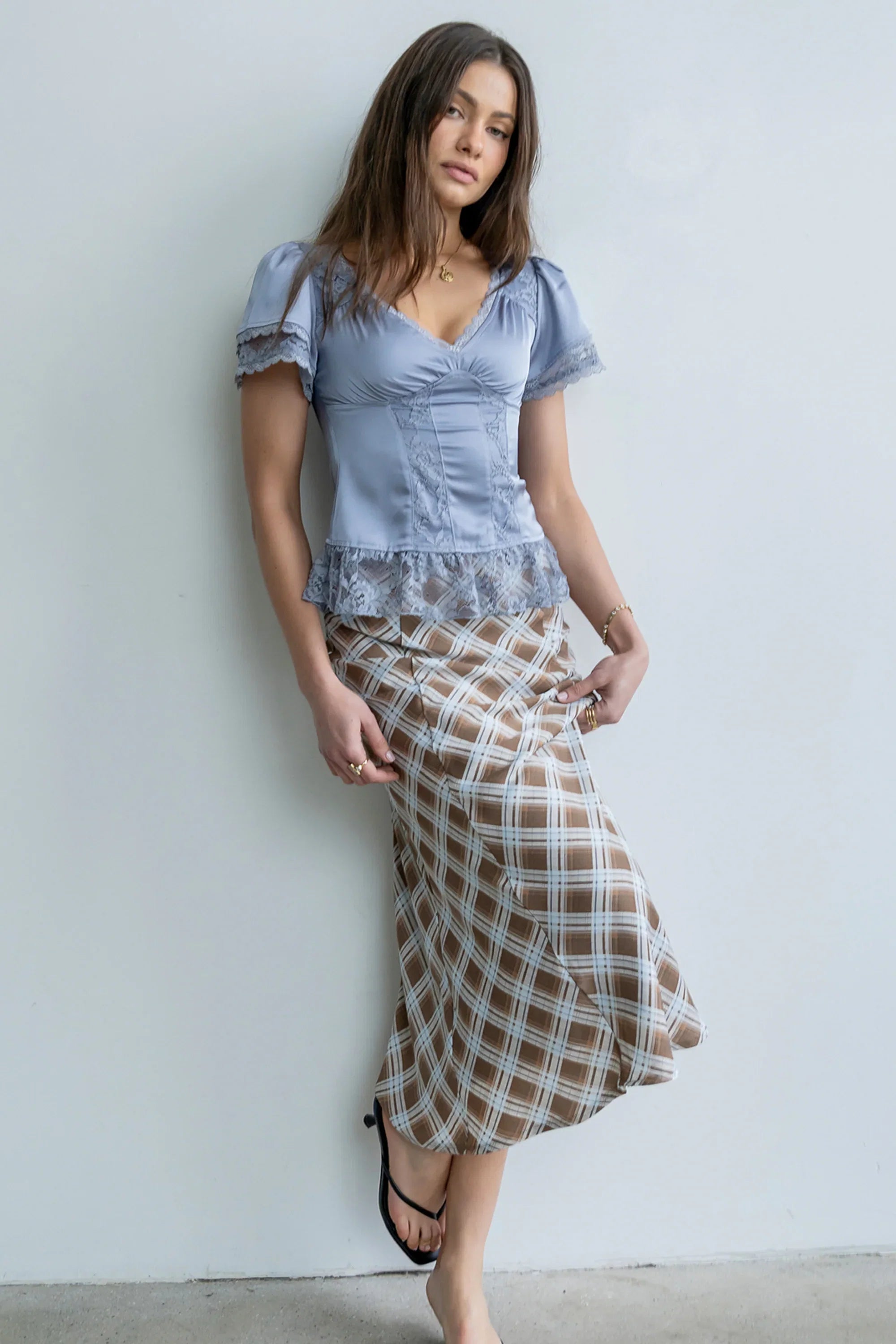 Brittany Satin Top in Blue