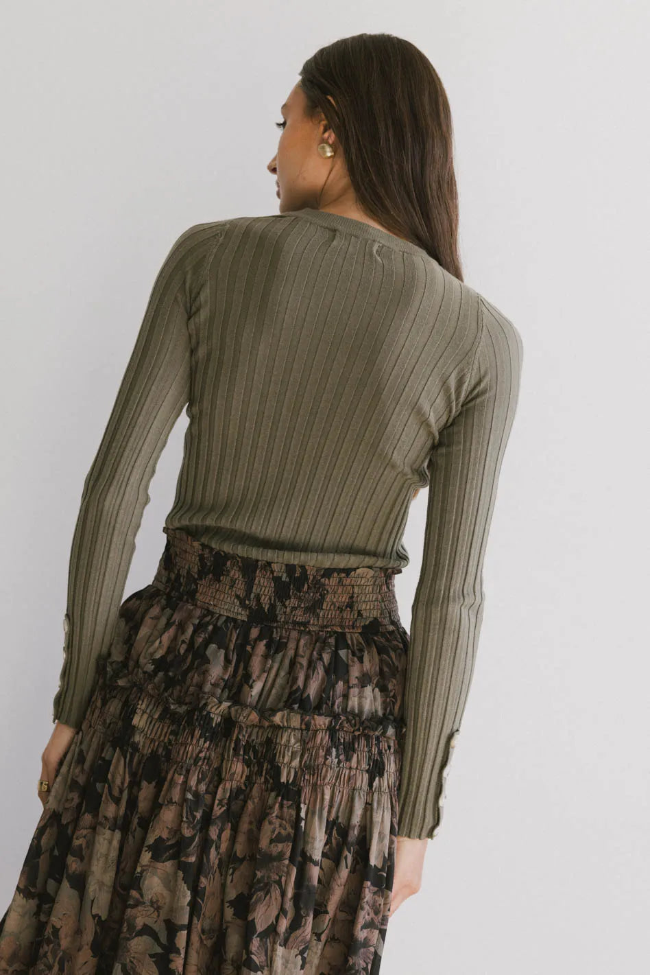 Lonnie Button Sleeve Sweater in Green FINAL SALE
