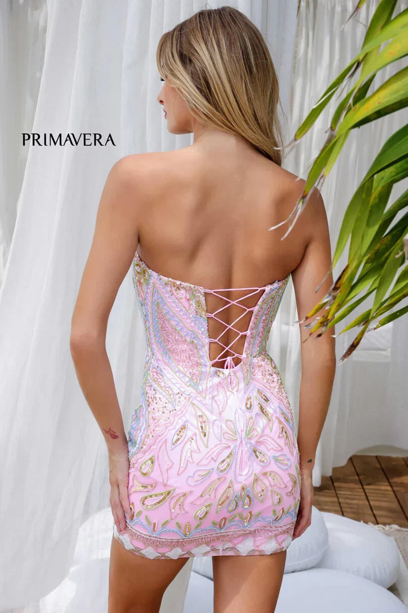 4219 Primavera Strapless Beaded Corset Mini Dress