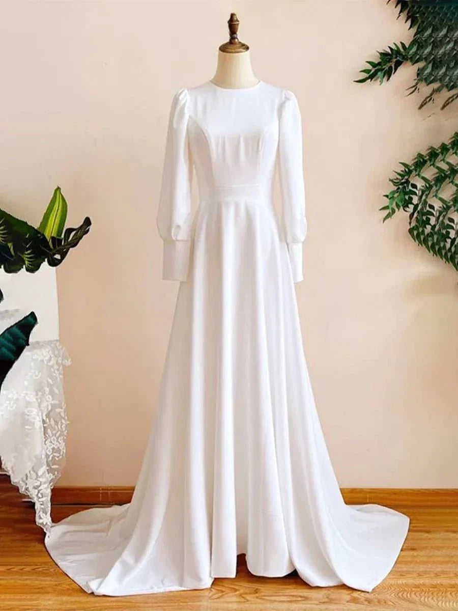 Modest A Line Long Sleeves Wedding Dress Vintage Gown
