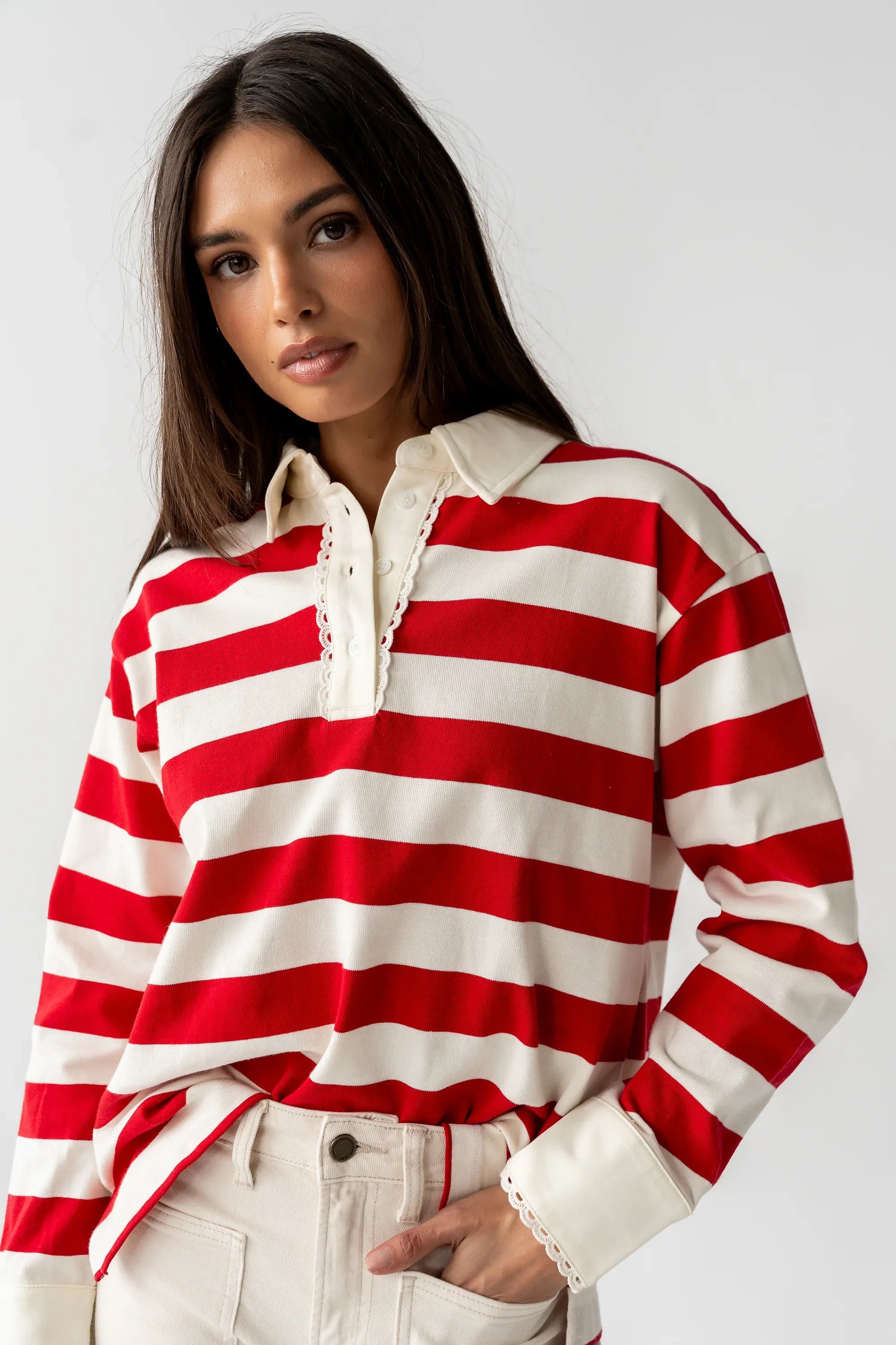 Hamlin Striped Top in Red