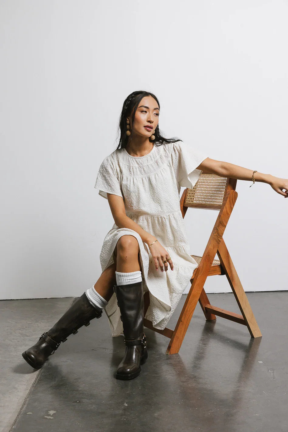 Neve Textured Midi Dress in Ivory FINAL SALE
