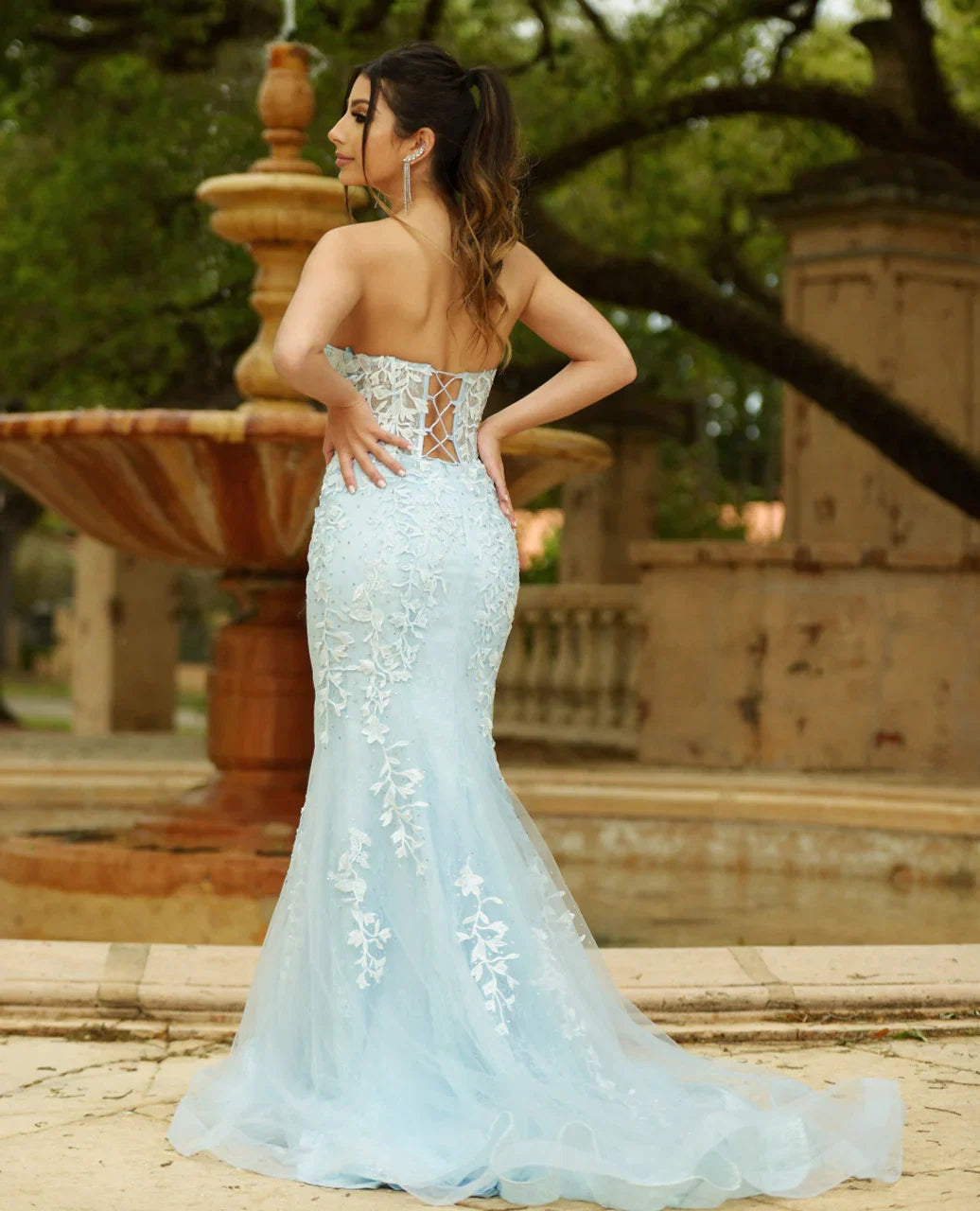 Reva Corset Gown Light Blue Floral Lace Dress